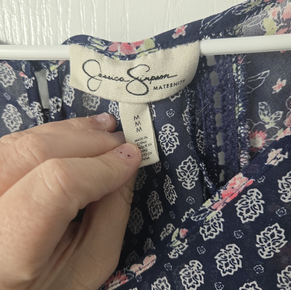 Jessica Simpson Navy Floral Blouse Size - Picture 4 of 5